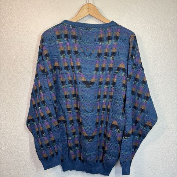 VTG Magaccio Sweater Men XL Blue Made In Italy Cotton Blend Grandpa Core Retro - Picture 3 of 10